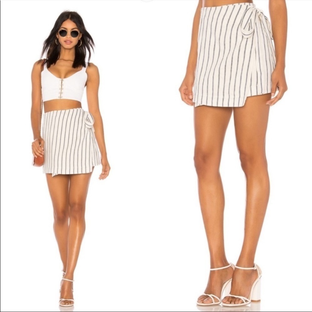 Theory Stripe Wrap Tie Mini Skirt